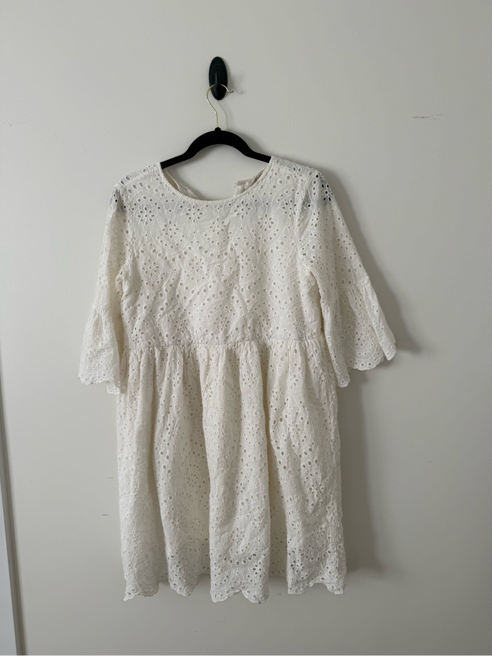 White Eyelet Bell Sleeve Dress